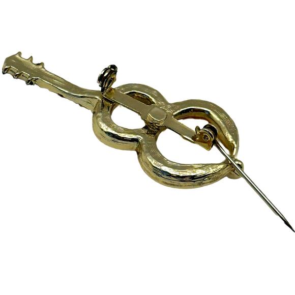 Vintage Mother of Pearl Violin Guitar String Shell - Gold Instrument Brooch Pin - Picture 8 of 8